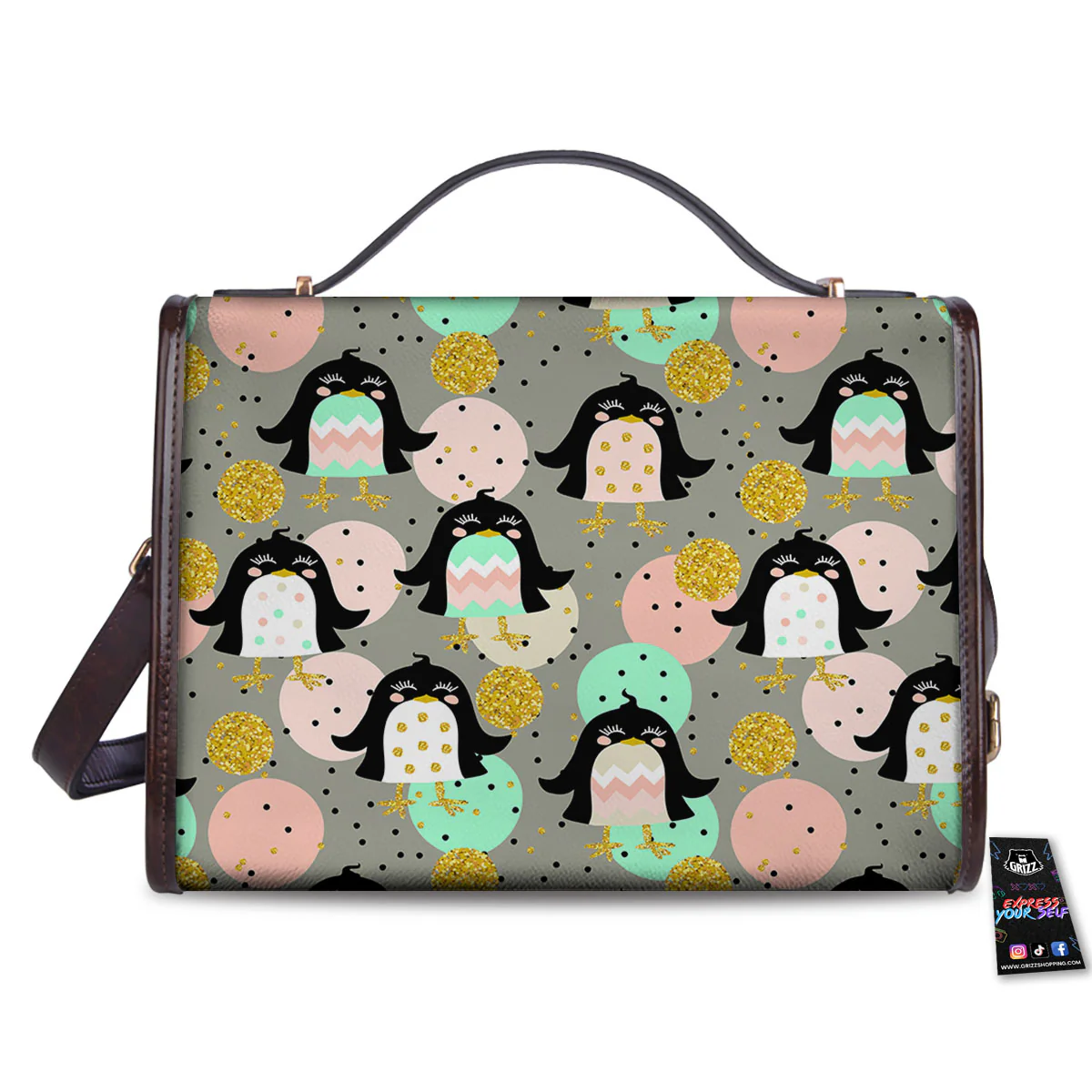Penguin Pink Polka Print Pattern Women's Satchel Bag - Image 2