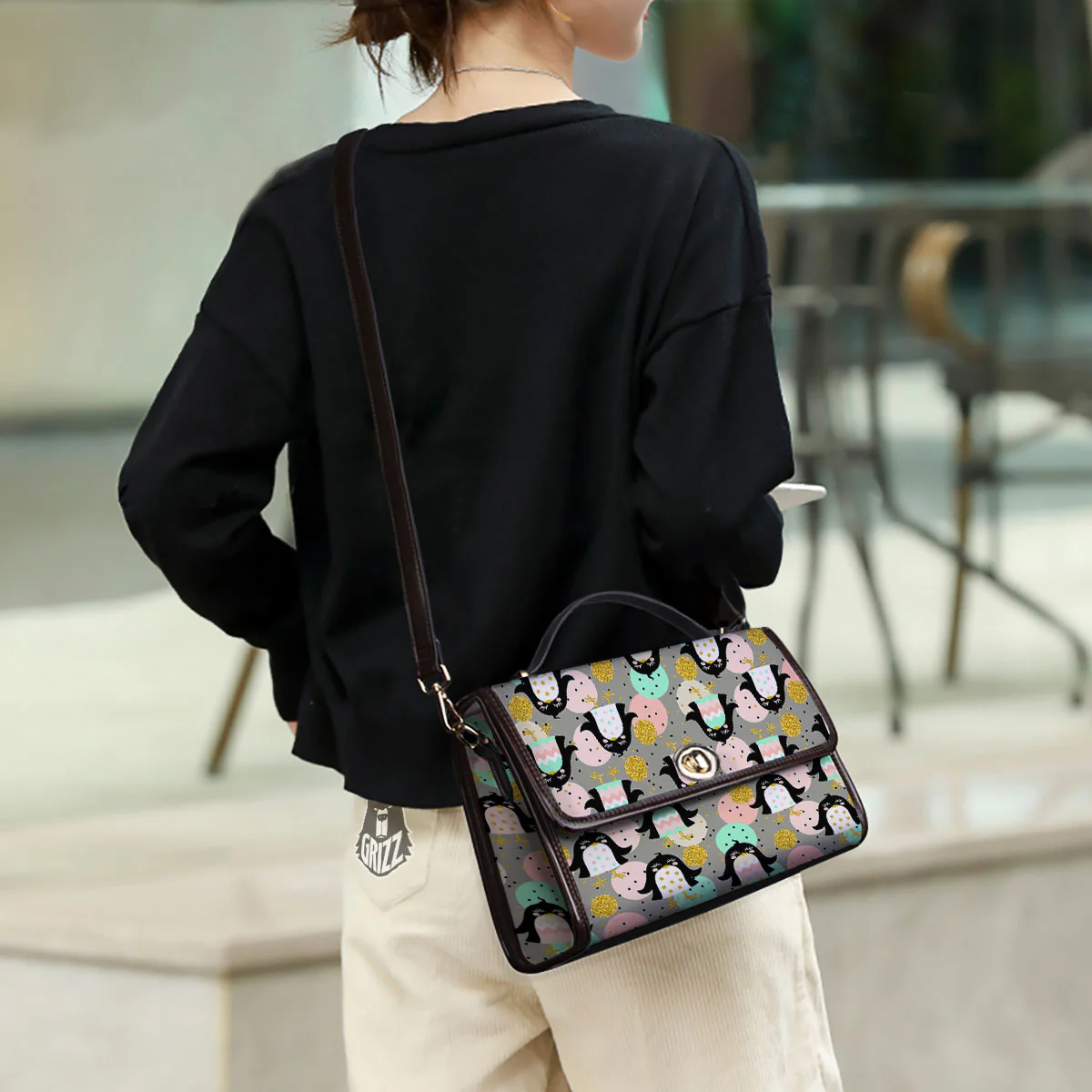Penguin Pink Polka Print Pattern Women's Satchel Bag - Image 3