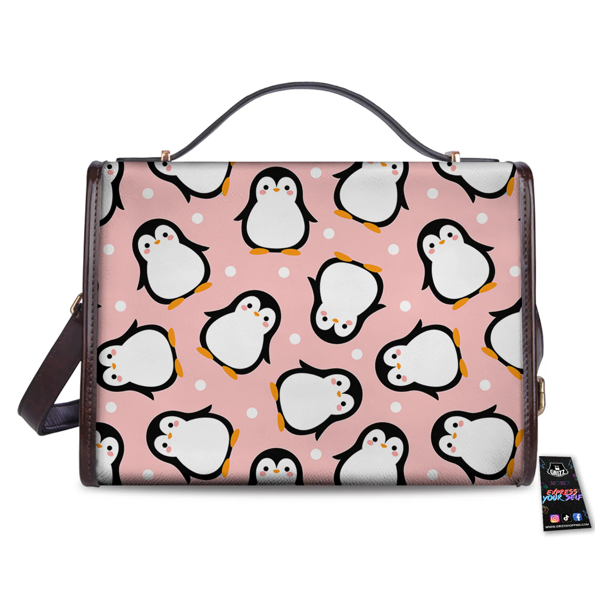 Penguin Xmas Print Pattern Women's Satchel Bag - Image 2