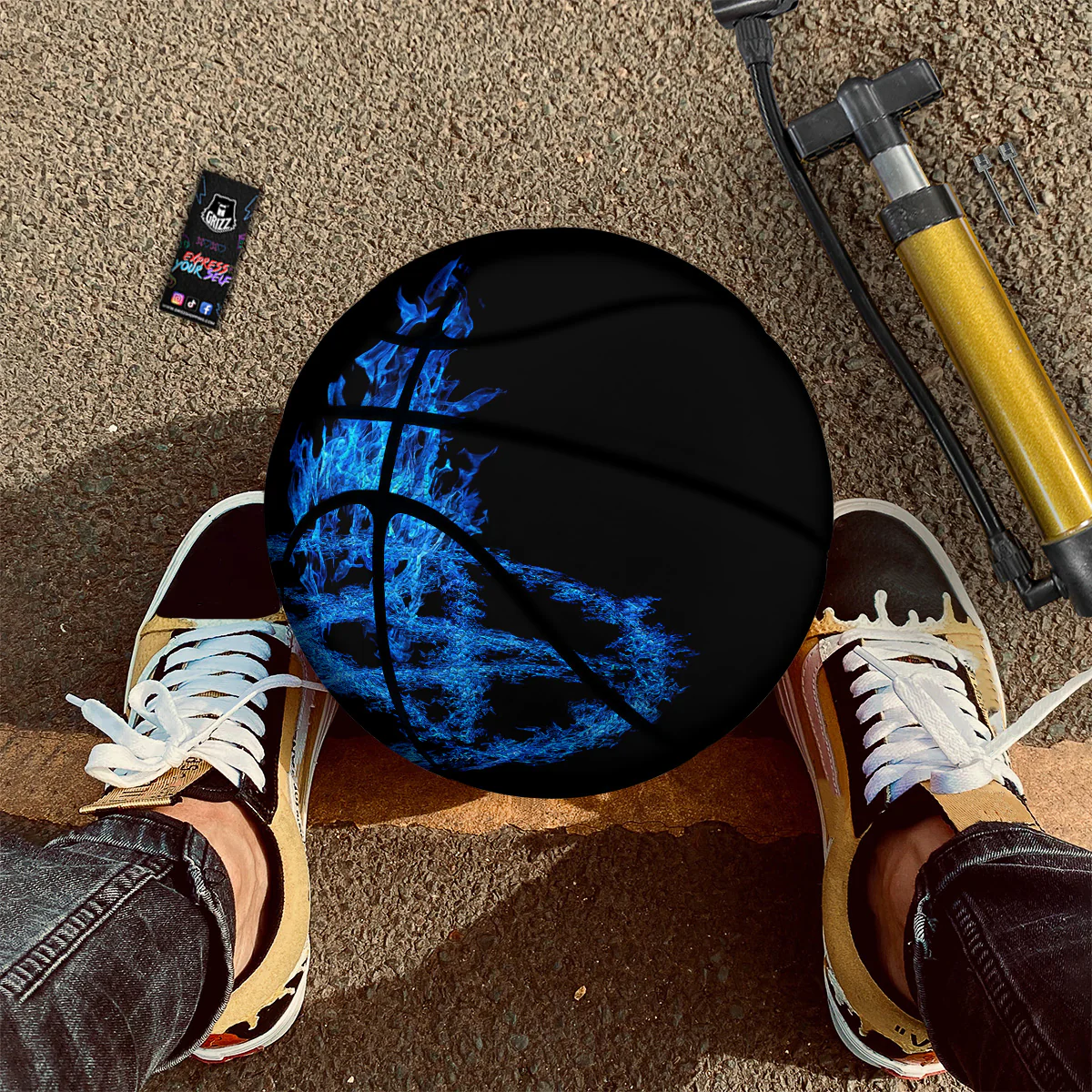 Pentagram Blue Flame Print Basketball - Image 2