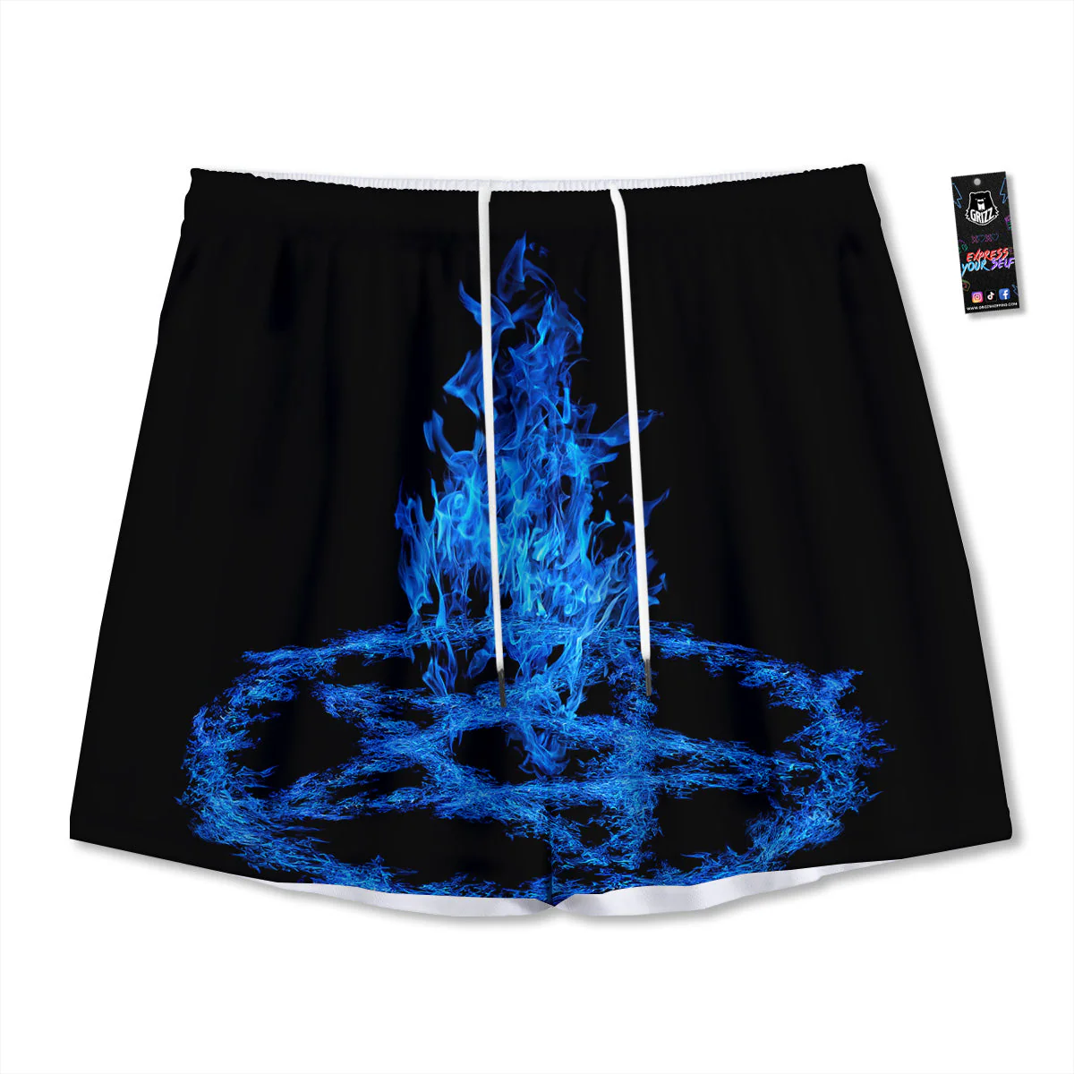Pentagram Blue Flame Print Mesh Shorts