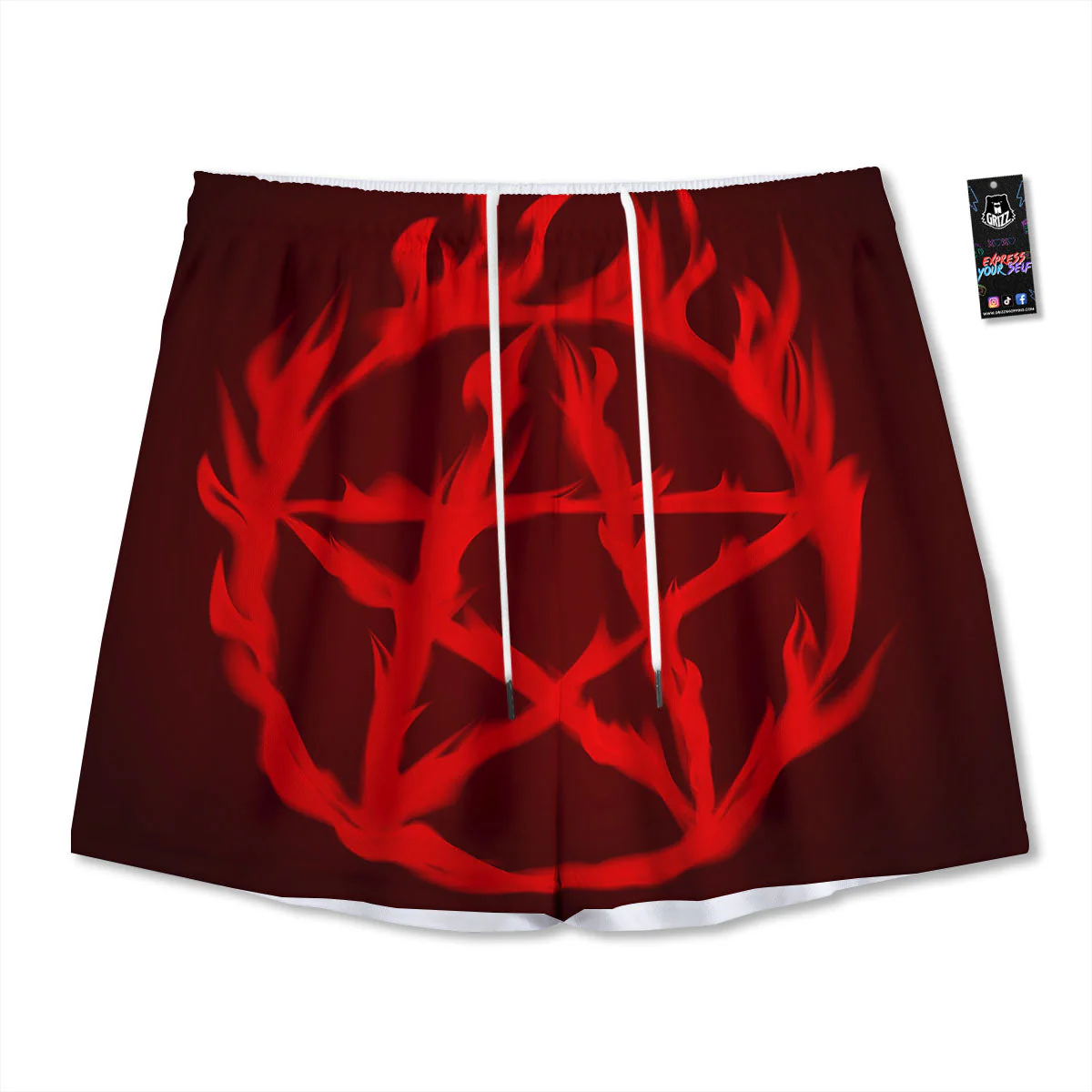 Pentagram Fiery Reversed Print Mesh Shorts