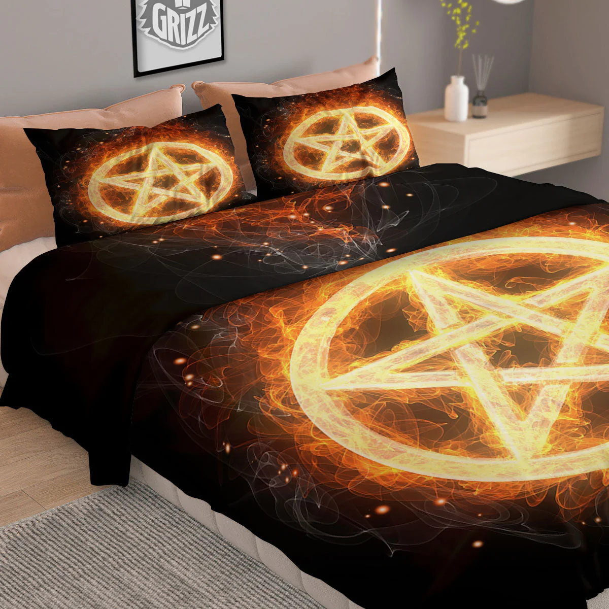 Pentagram Flame Print Duvet Cover Bedding Set - Image 2
