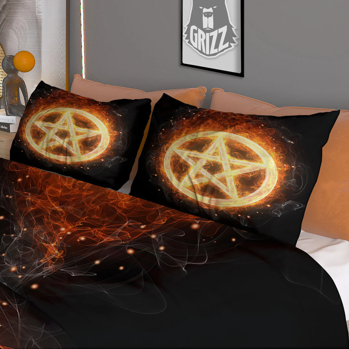 Pentagram Flame Print Duvet Cover Bedding Set - Image 3