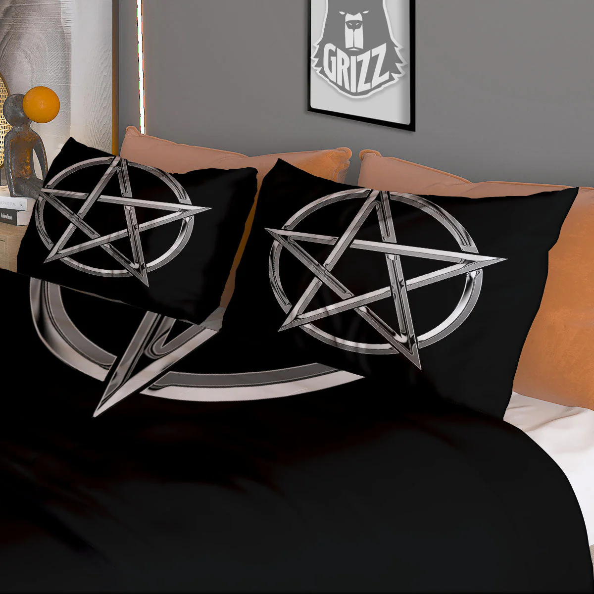 Pentagram Symbol White And Black Print Duvet Cover Bedding Set - Image 3