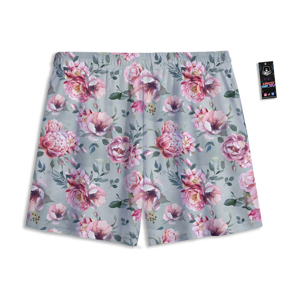 Peony Floral Pink Vintage Print Pattern Mesh Shorts - Image 2