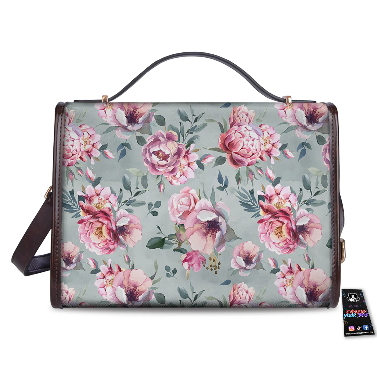 Peony Floral Pink Vintage Print Pattern Women's Satchel Bag - Image 2