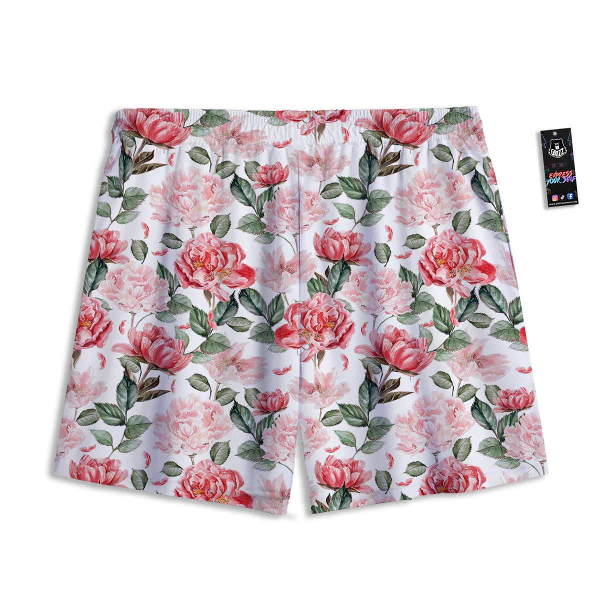 Peony Pink Print Pattern Mesh Shorts - Image 2
