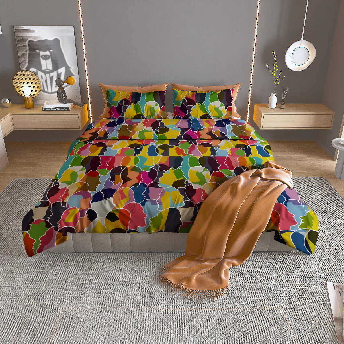People Talking Colorful Print Pattern Duvet Cover Bedding Set