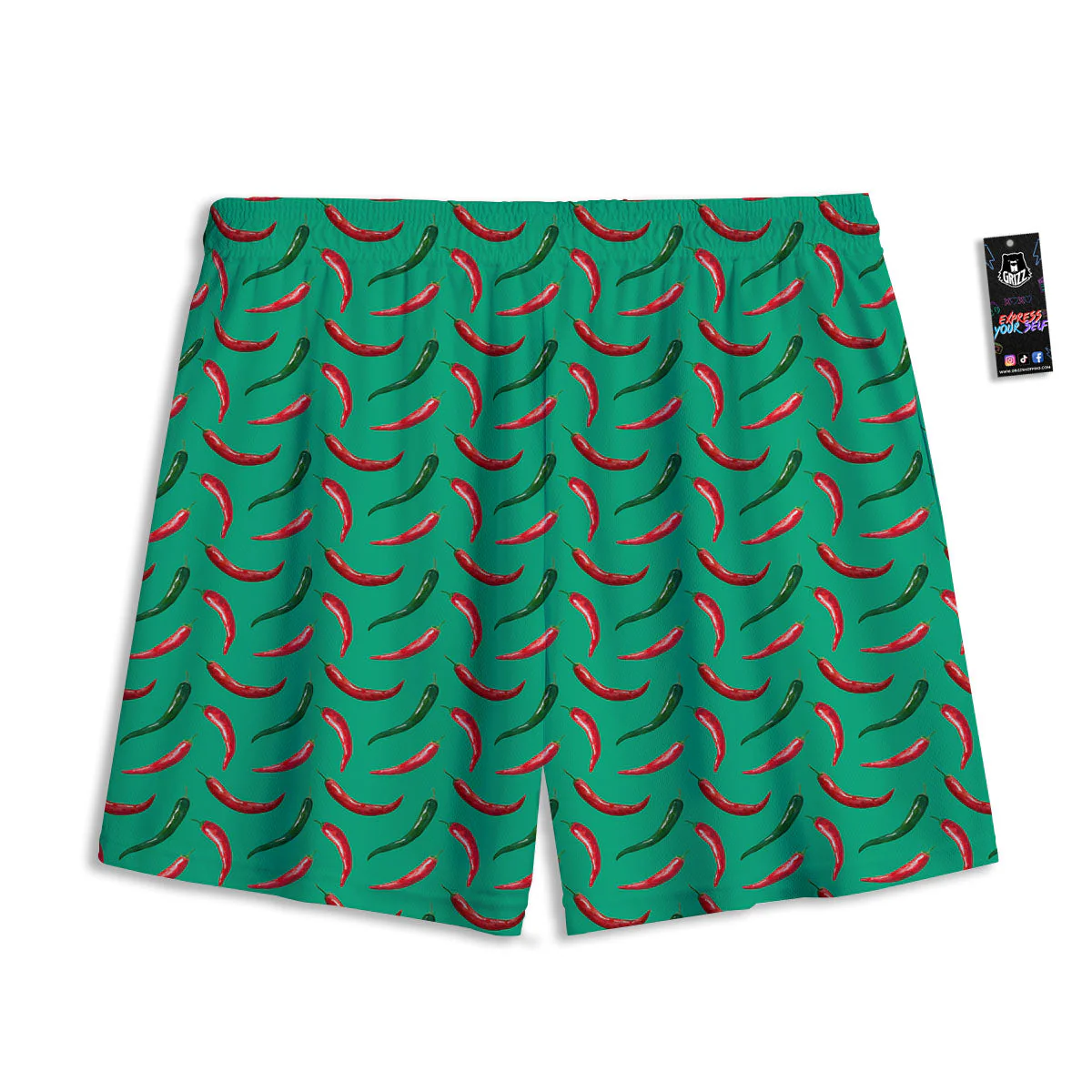 Peppers Chili Green Print Pattern Mesh Shorts - Image 2