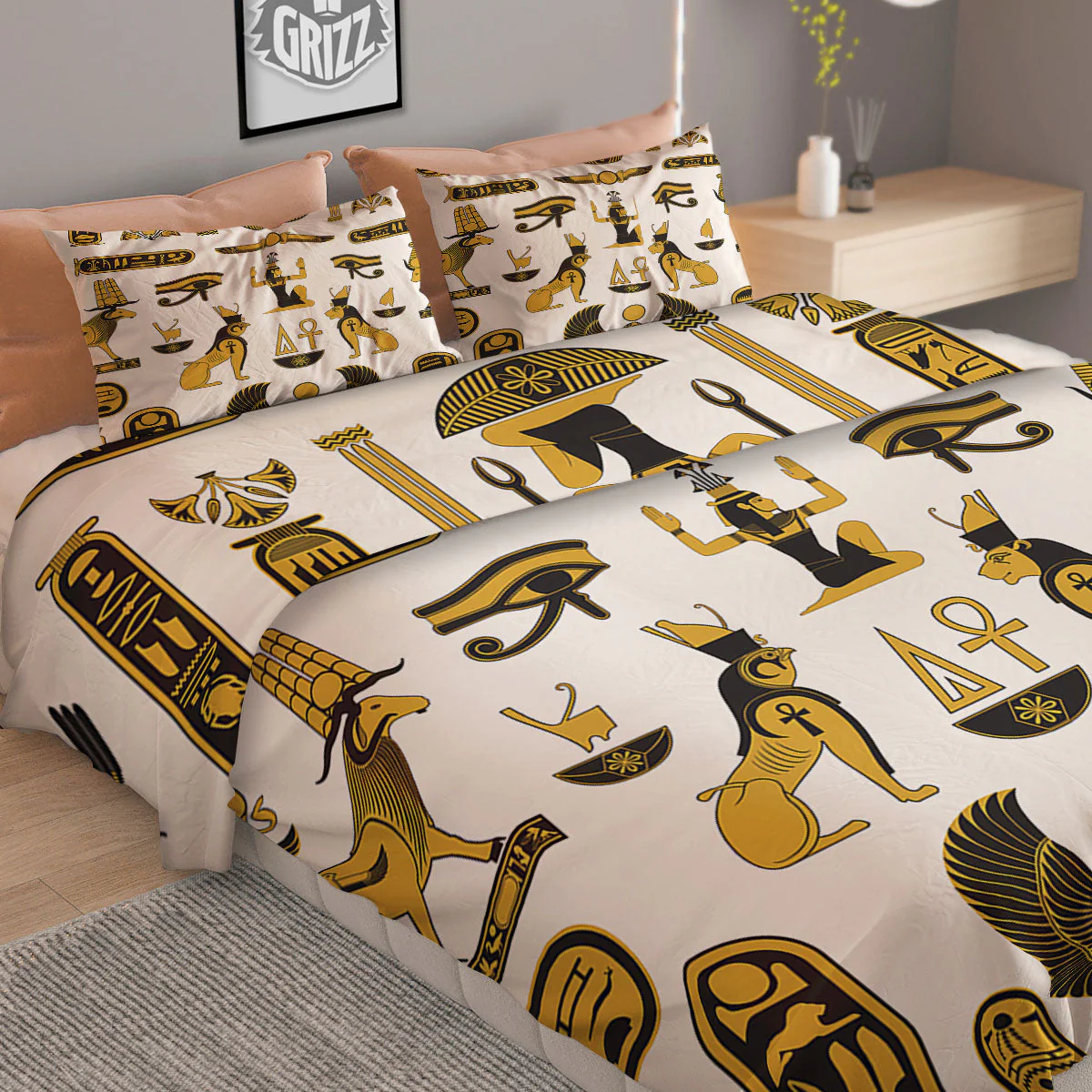 Pharaohs And Gods Egyptian Print Duvet Cover Bedding Set - Image 2