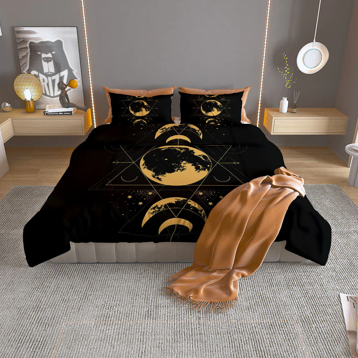 Phase Geometric Moon Print Duvet Cover Bedding Set