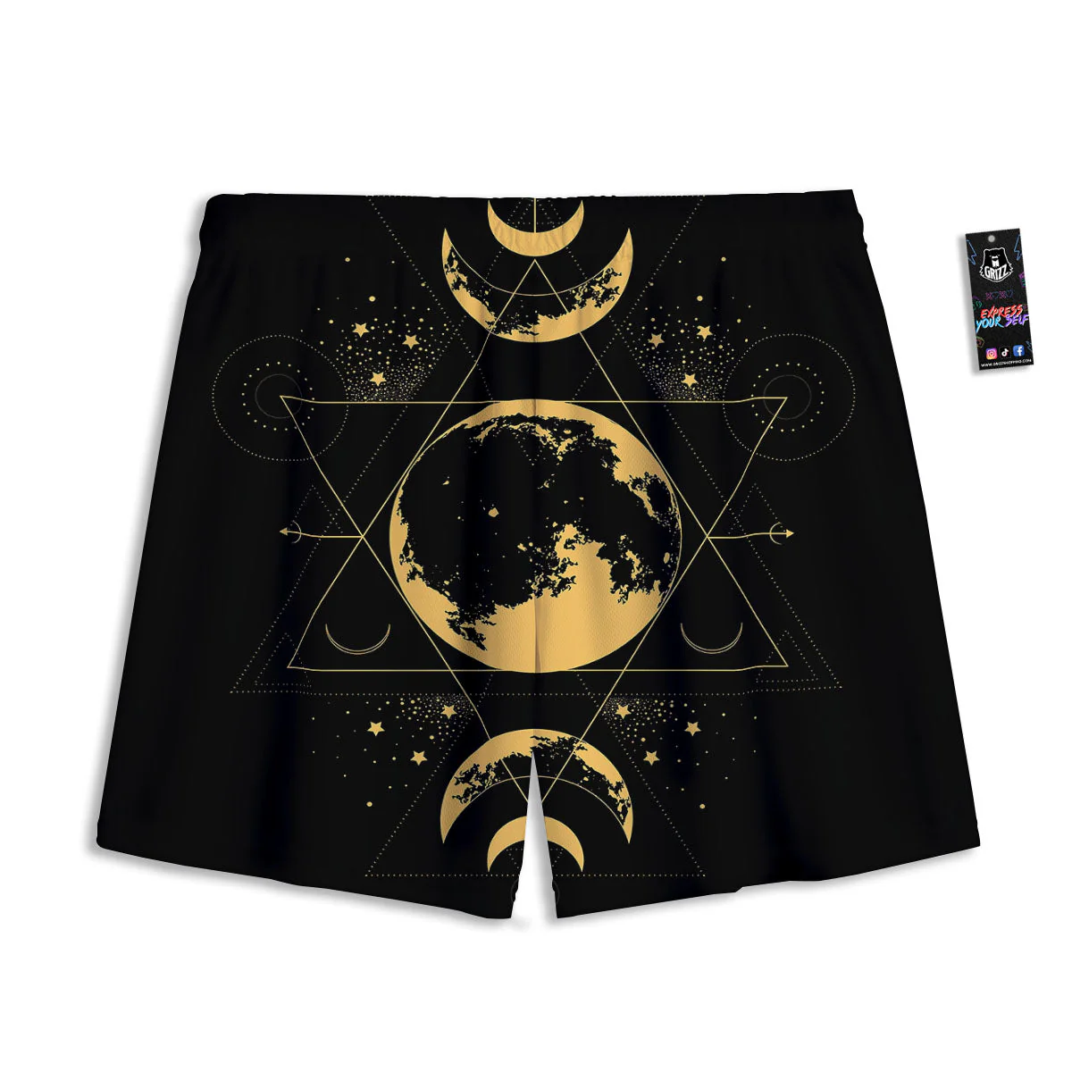 Phase Geometric Moon Print Mesh Shorts - Image 2