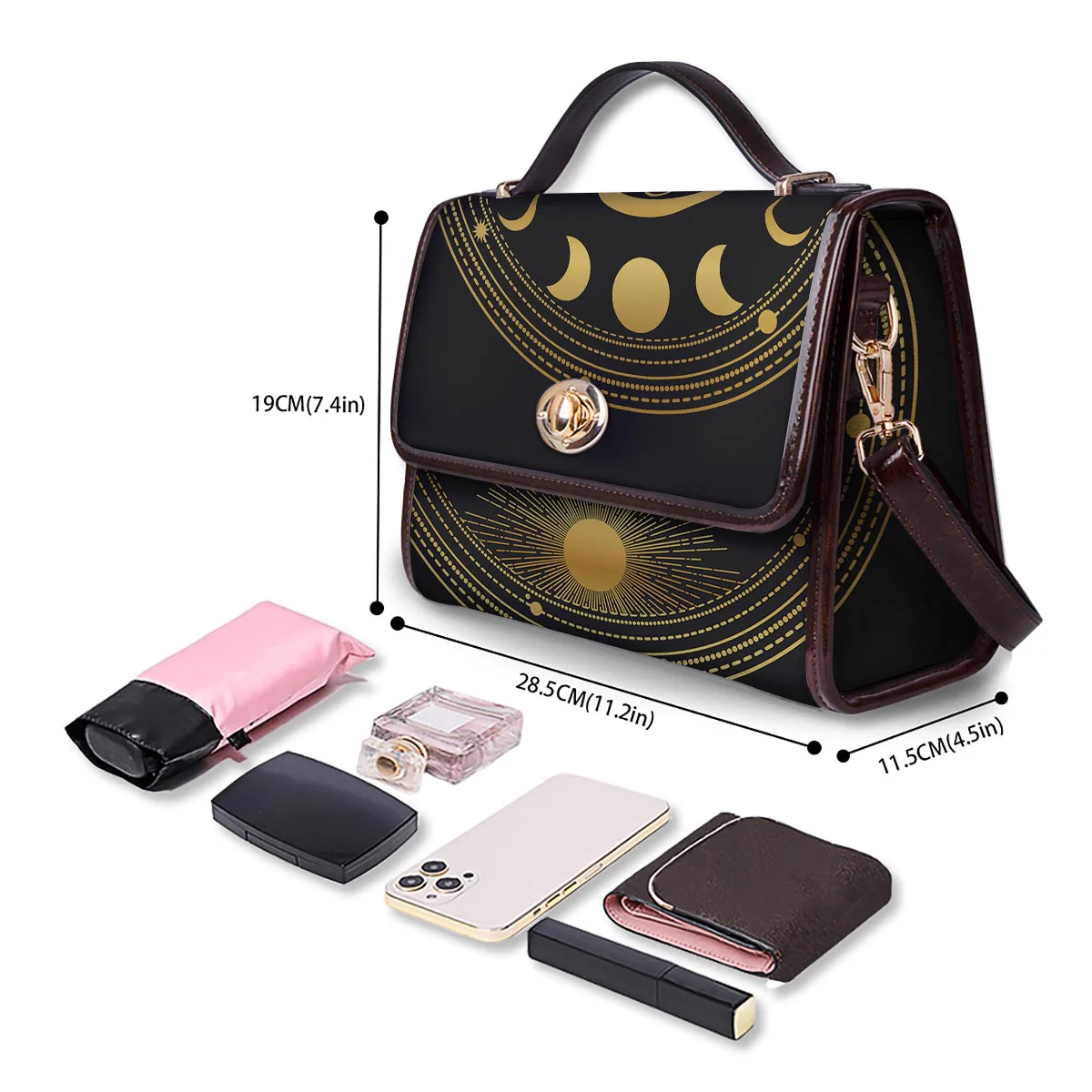 Phase Moon And Sun Print Women's Satchel Bag - Image 4