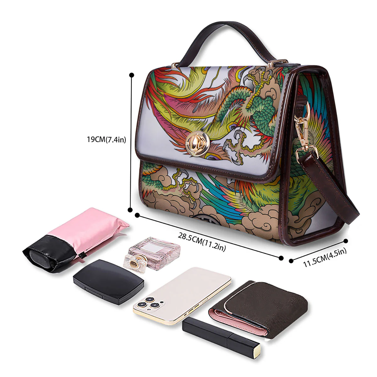 Phoenix And Dragon Japanese Tattoo Print Women's Satchel Bag - Image 4