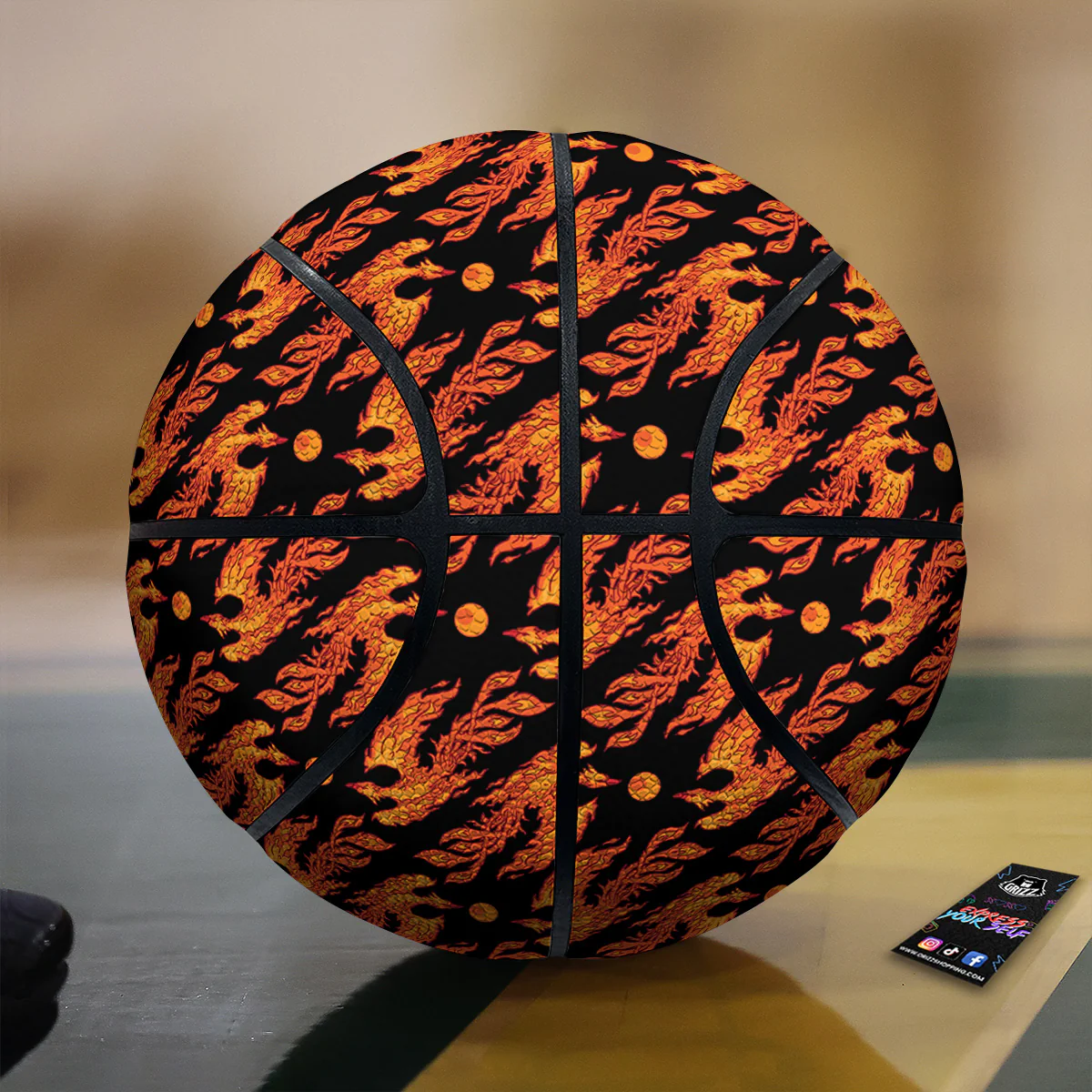 Phoenix Fire On Black Print Pattern Basketball