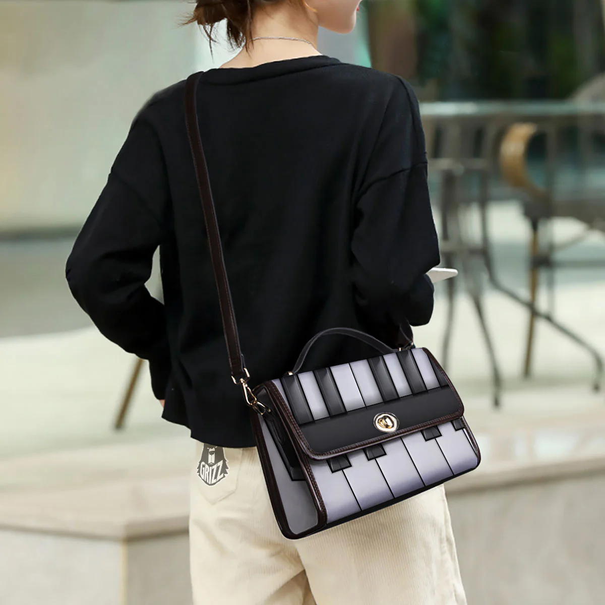 Piano Keyboard Print Women's Satchel Bag - Image 3