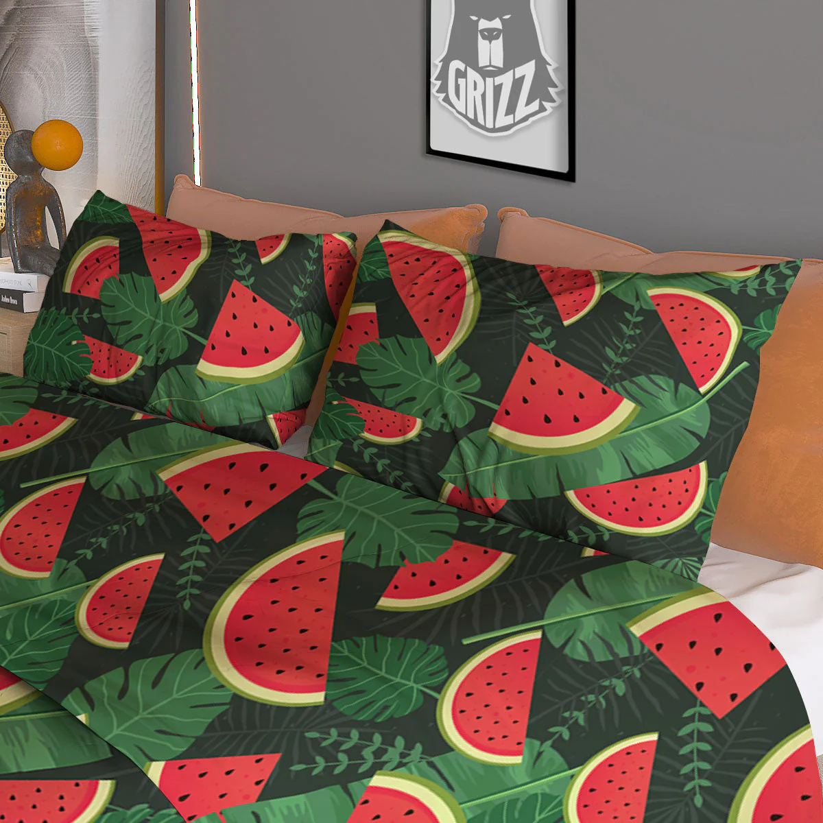 Pieces Leaf Watermelon Print Pattern Duvet Cover Bedding Set - Image 3