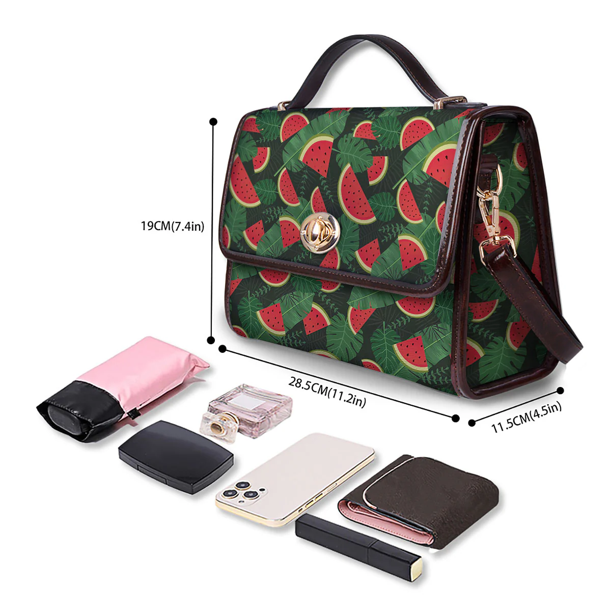 Pieces Leaf Watermelon Print Pattern Women's Satchel Bag - Image 4