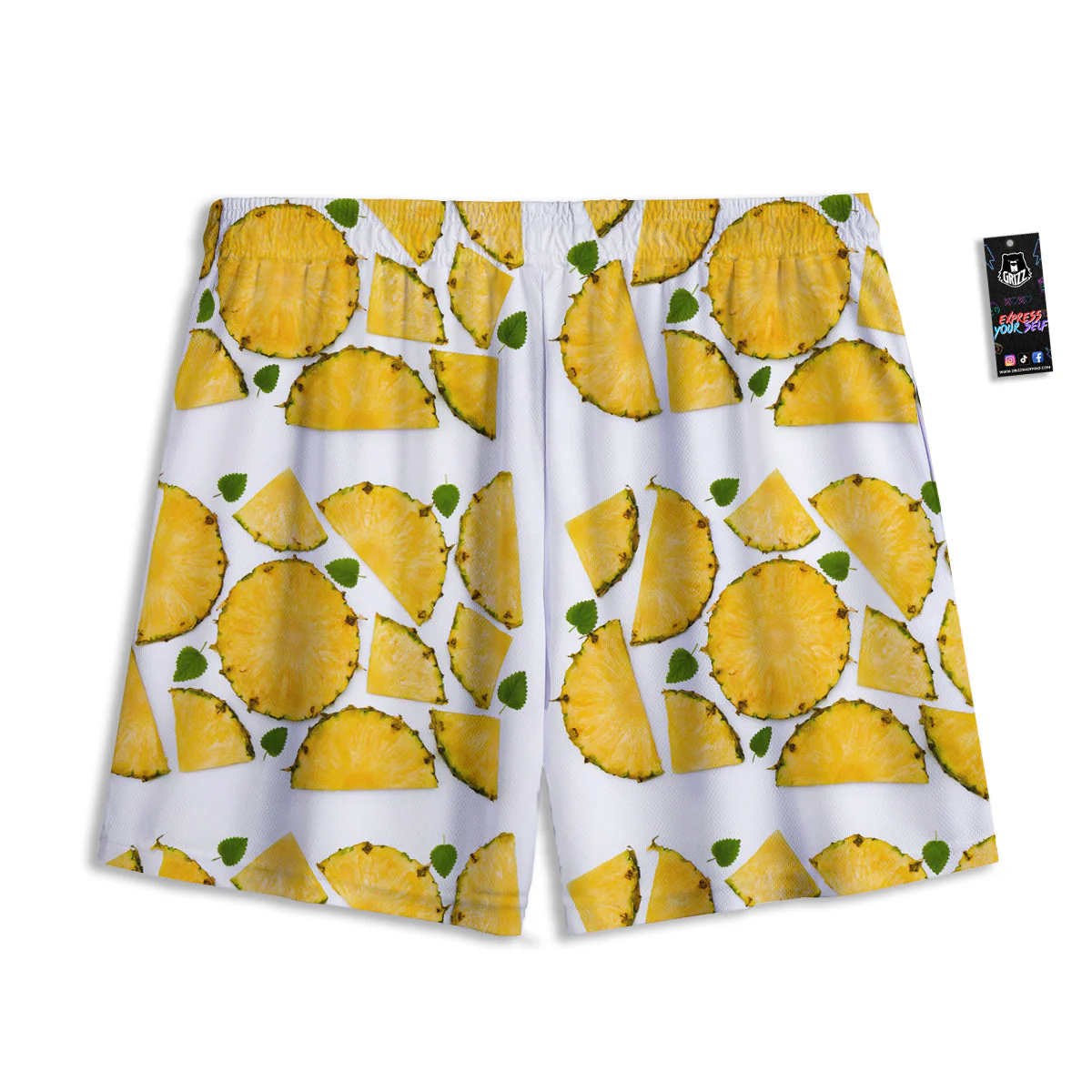 Pieces Pineapple Yellow Print Pattern Mesh Shorts - Image 2