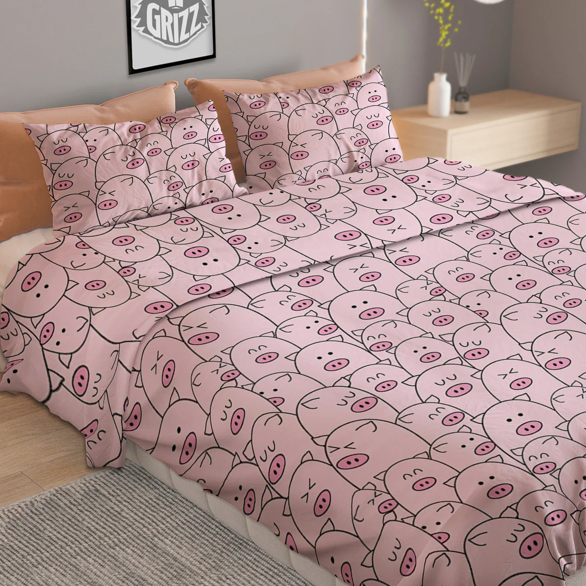 Pig Cute Pink Print Pattern Duvet Cover Bedding Set - Image 2