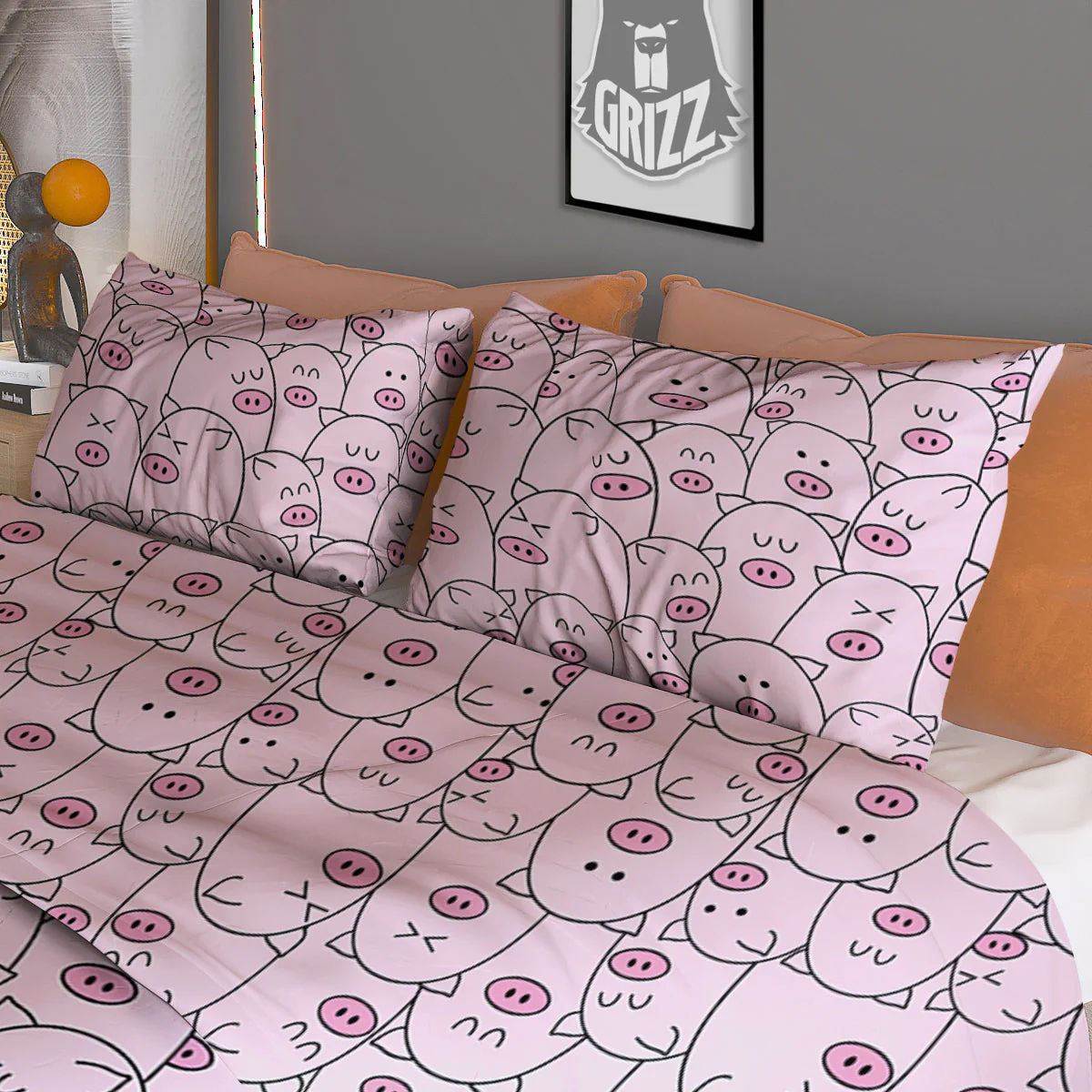 Pig Cute Pink Print Pattern Duvet Cover Bedding Set - Image 3