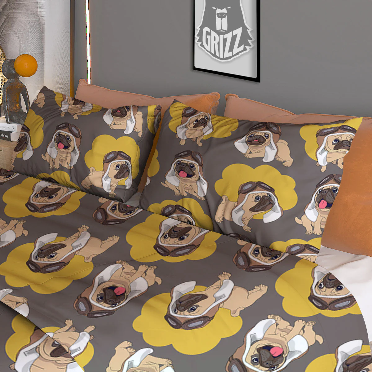 Pilot Pug Print Pattern Duvet Cover Bedding Set - Image 3