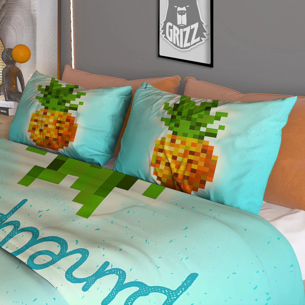 Pineapple 8-Bit Pixel Print Duvet Cover Bedding Set - Image 3