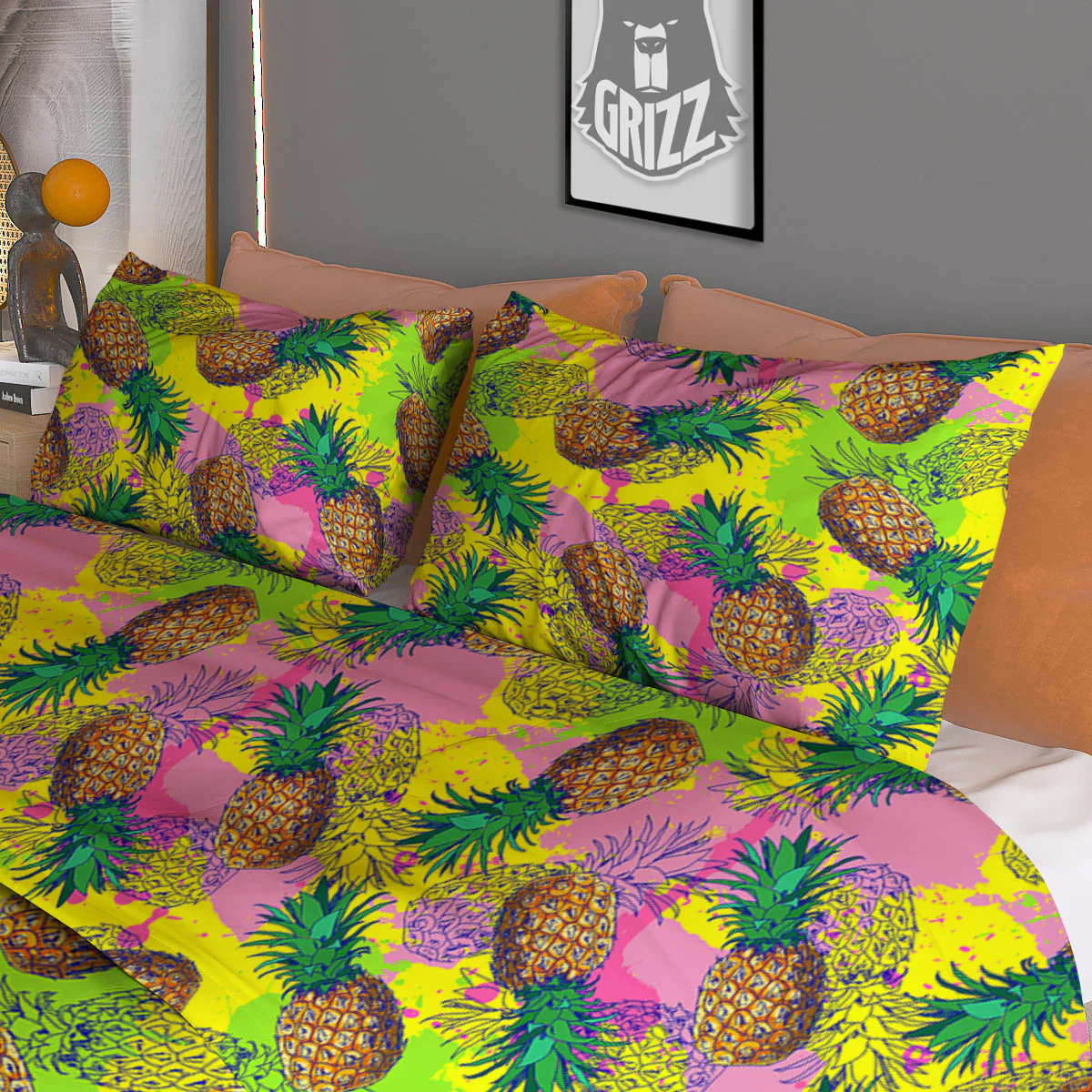 Pineapple Aloha Colorful Print Pattern Duvet Cover Bedding Set - Image 3