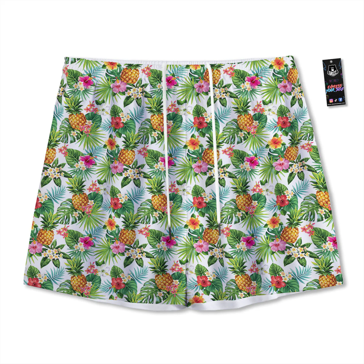Pineapple Aloha Hawaiian Print Pattern Mesh Shorts