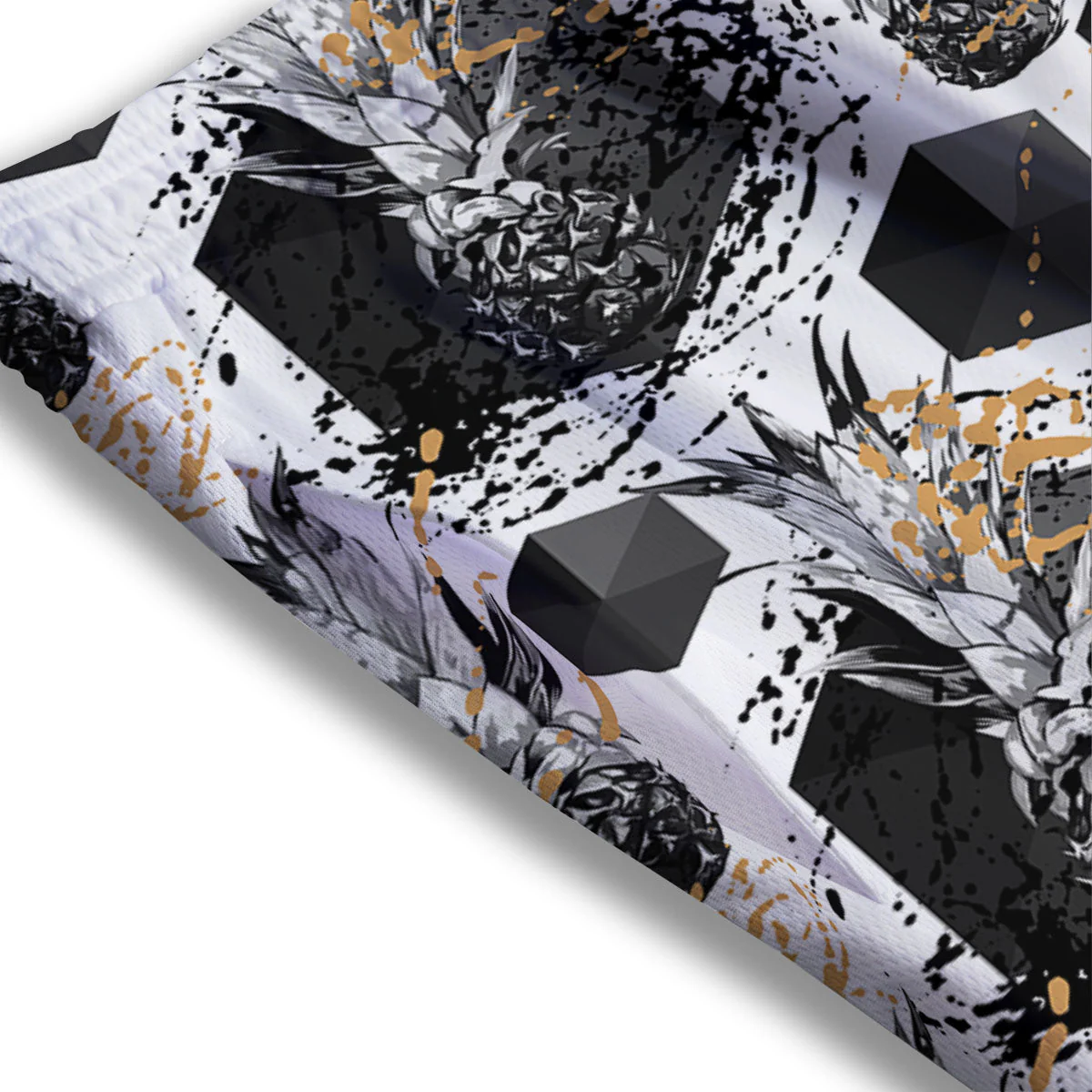 Pineapple Black Geometric Print Pattern Mesh Shorts - Image 3