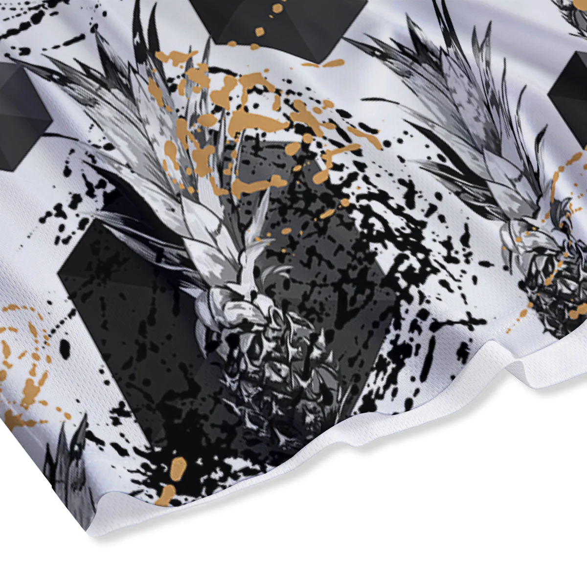 Pineapple Black Geometric Print Pattern Mesh Shorts - Image 4