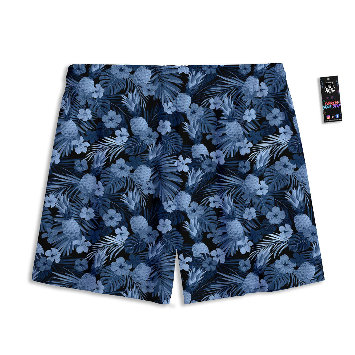 Pineapple Blue Aloha Print Pattern Mesh Shorts - Image 2