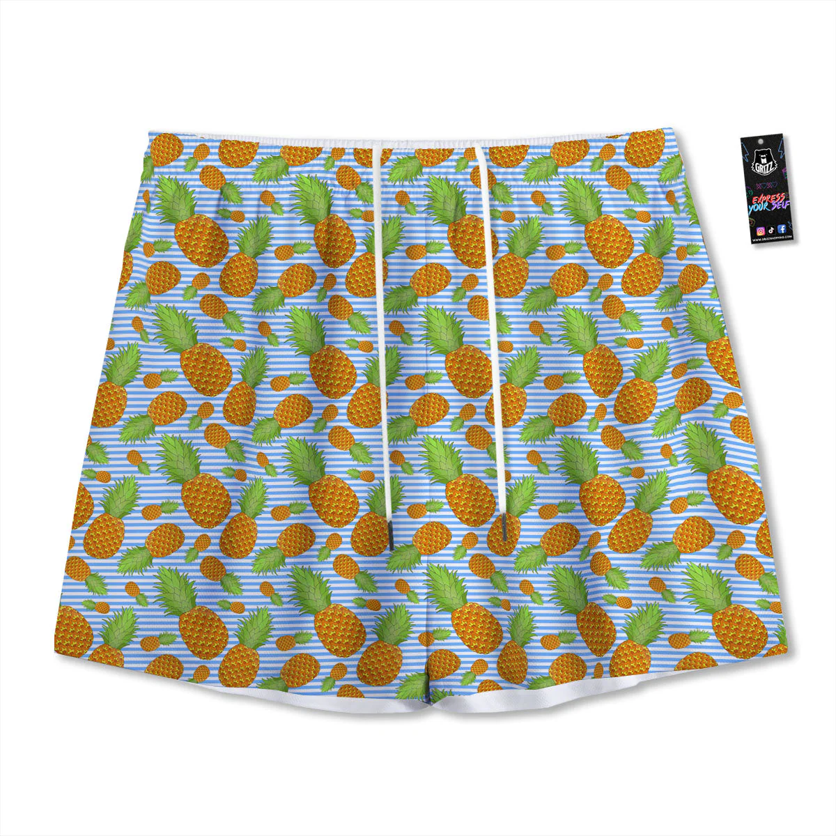 Pineapple Blue Striped Print Pattern Mesh Shorts