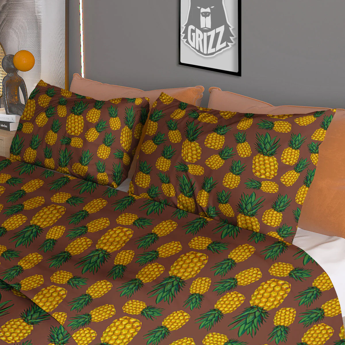 Pineapple Brown Print Pattern Duvet Cover Bedding Set - Image 3