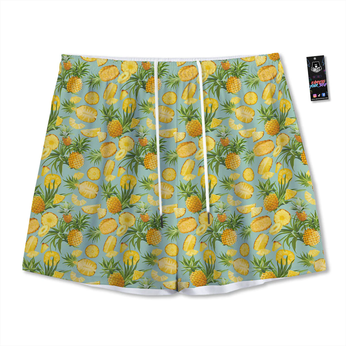 Pineapple Exotic Tropical Print Pattern Mesh Shorts
