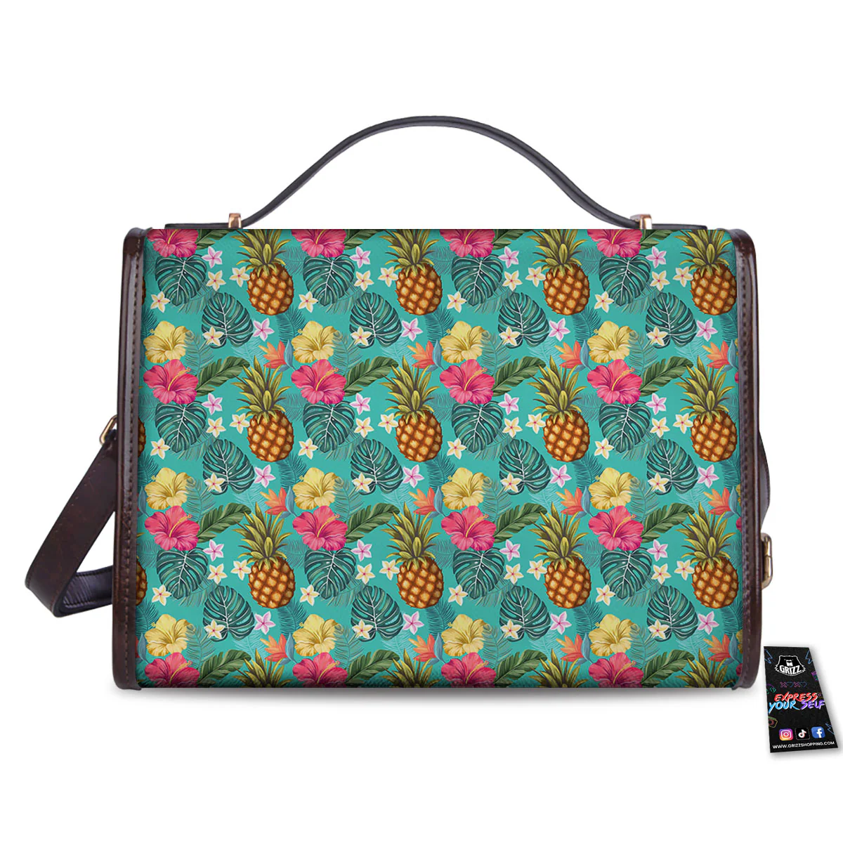 Pineapple Hawaii Hibiscus Print Pattern Women's Satchel Bag - Image 2