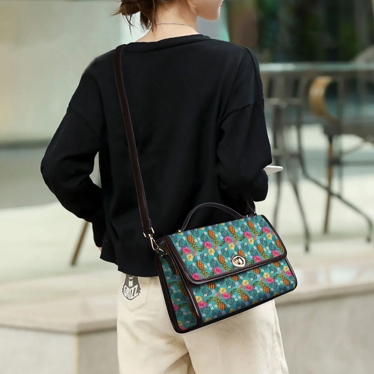 Pineapple Hawaii Hibiscus Print Pattern Women's Satchel Bag - Image 3