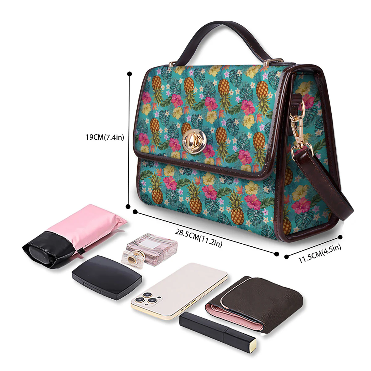 Pineapple Hawaii Hibiscus Print Pattern Women's Satchel Bag - Image 4