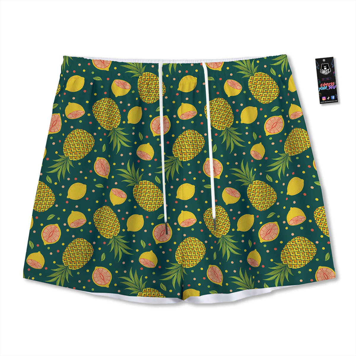 Pineapple Hawaiian Lime Print Pattern Mesh Shorts