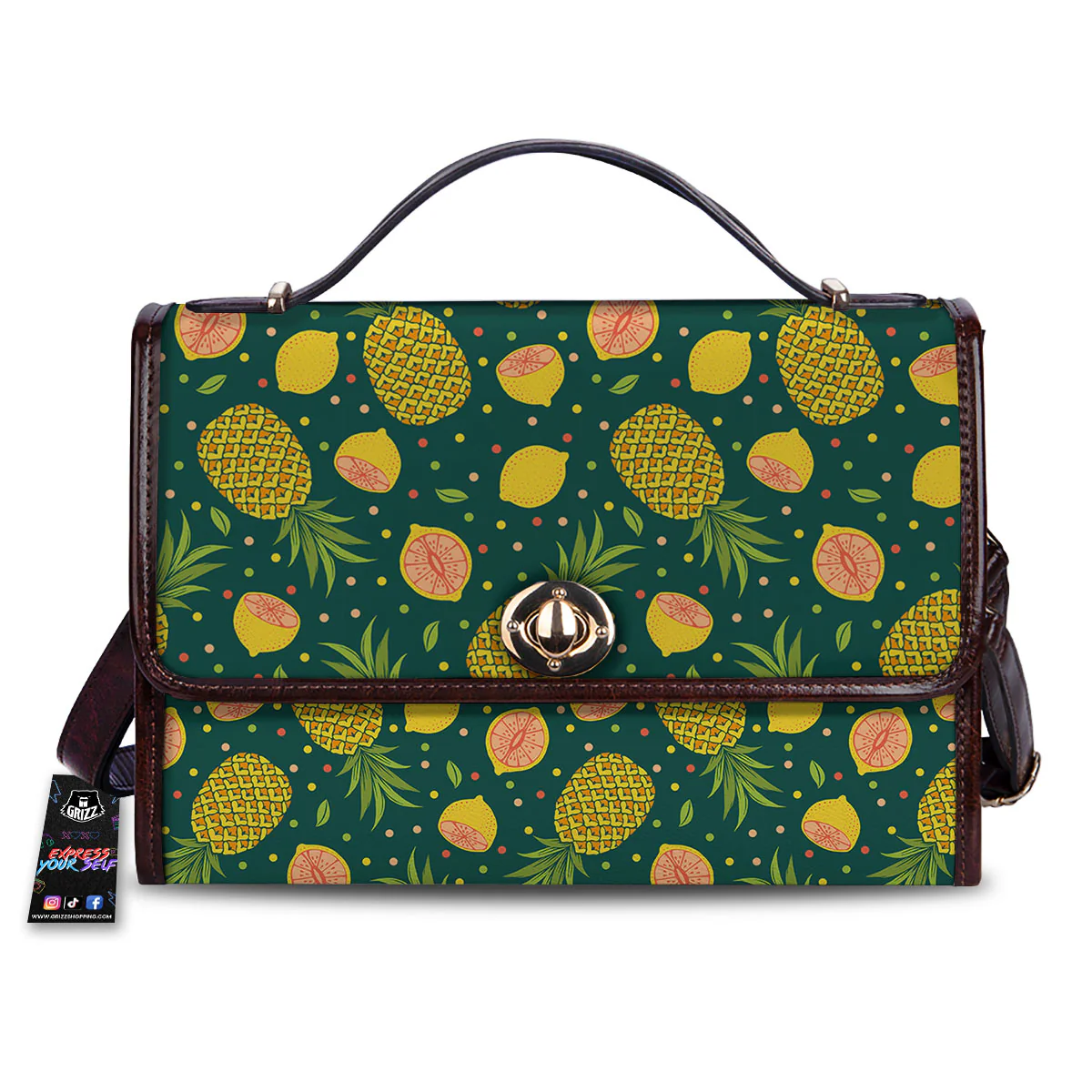 Pineapple Hawaiian Lime Print Pattern Women's Satchel Bag