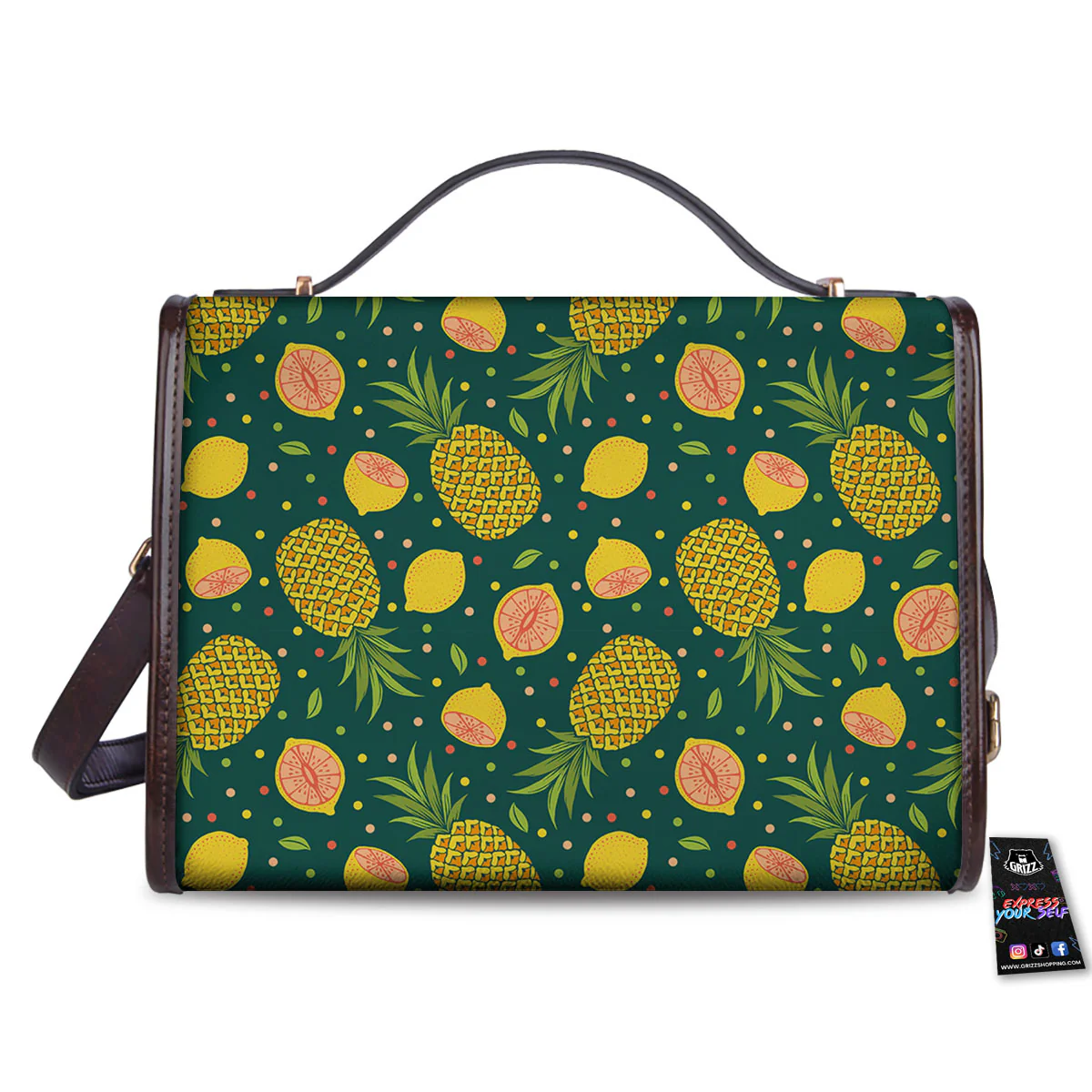 Pineapple Hawaiian Lime Print Pattern Women's Satchel Bag - Image 2