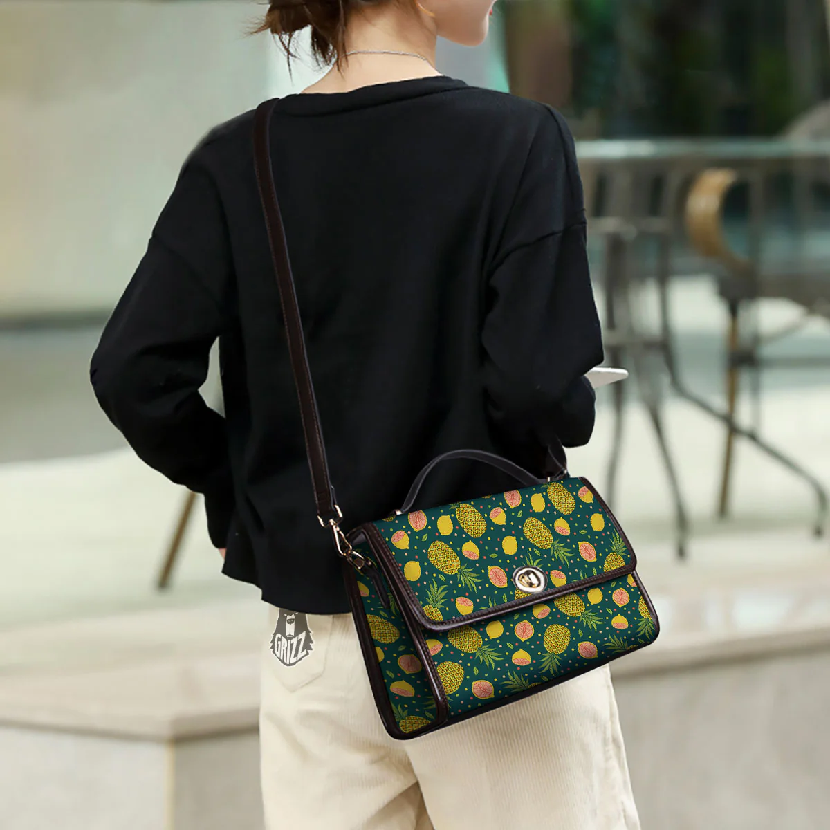 Pineapple Hawaiian Lime Print Pattern Women's Satchel Bag - Image 3