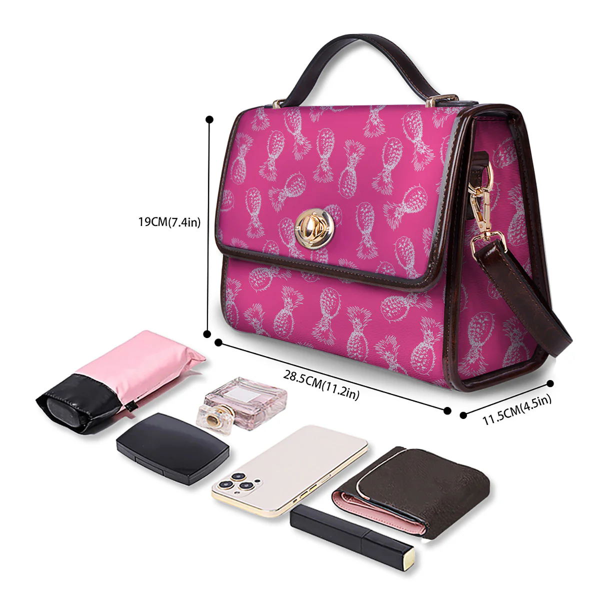 Pineapple Hot Pink Print Pattern Women's Satchel Bag - Image 4