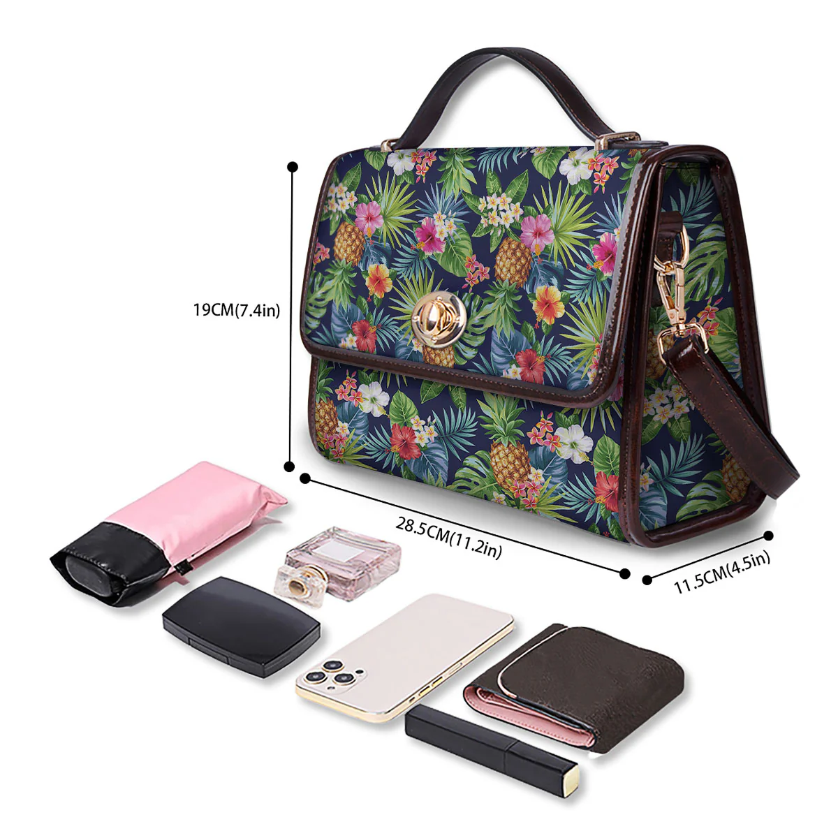 Pineapple Palm Leaf Print Pattern Women's Satchel Bag - Image 4