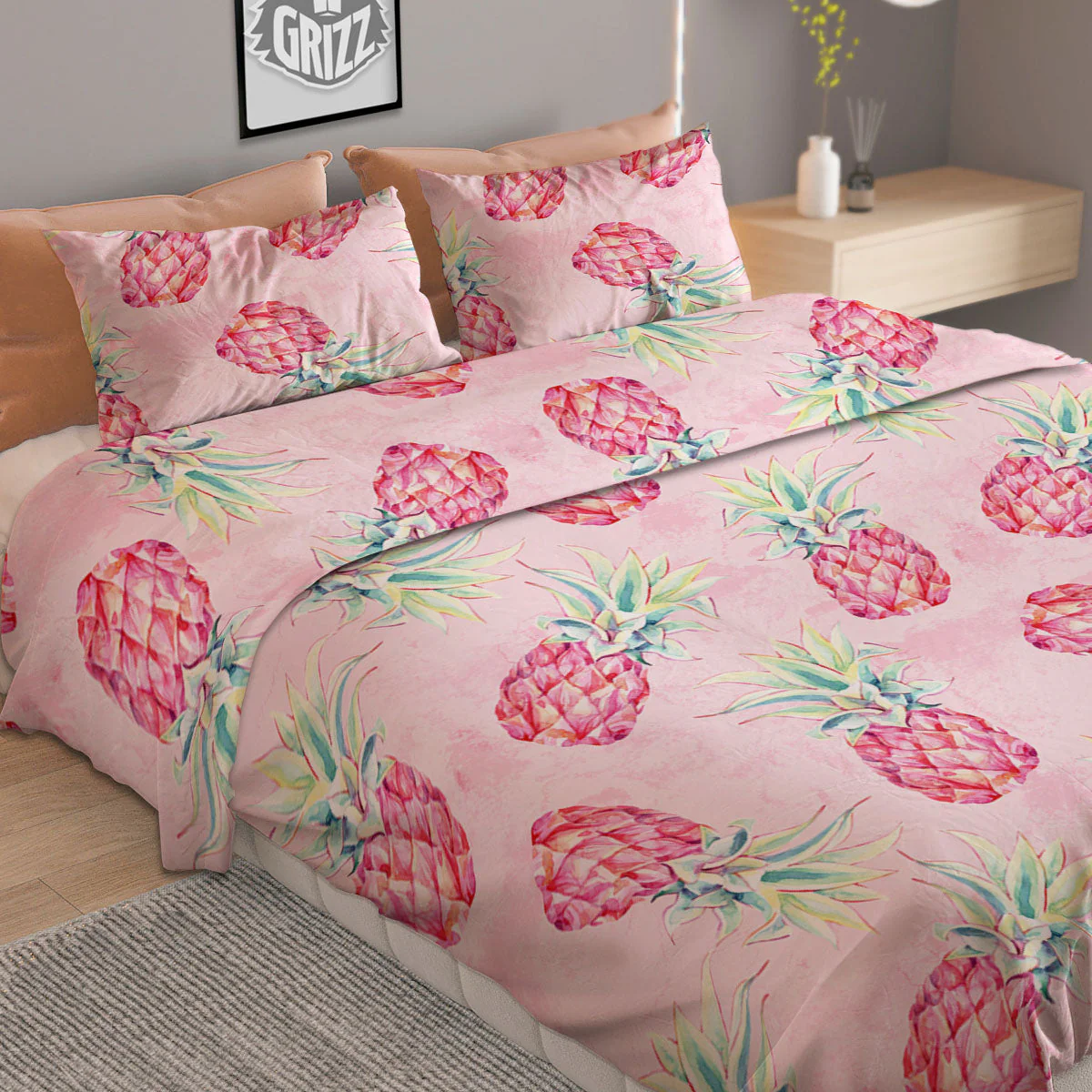 Pineapple Pastel Pink Print Pattern Duvet Cover Bedding Set - Image 2