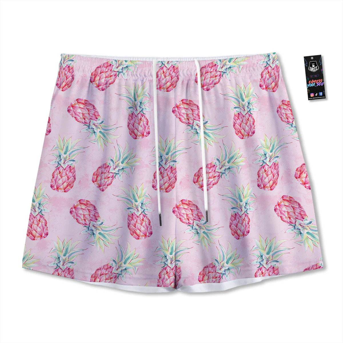 Pineapple Pastel Pink Print Pattern Mesh Shorts