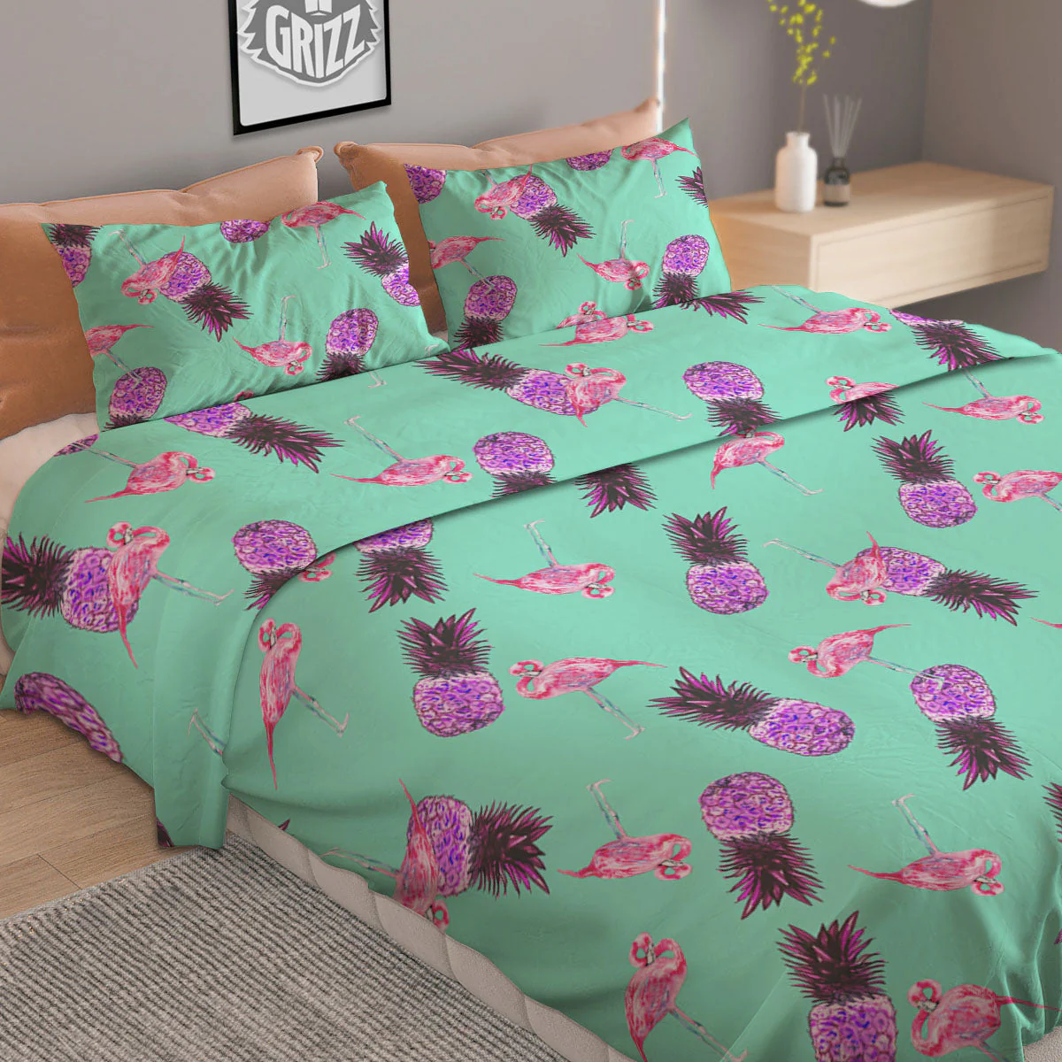 Pineapple Pastel Turquoise Print Pattern Duvet Cover Bedding Set - Image 2