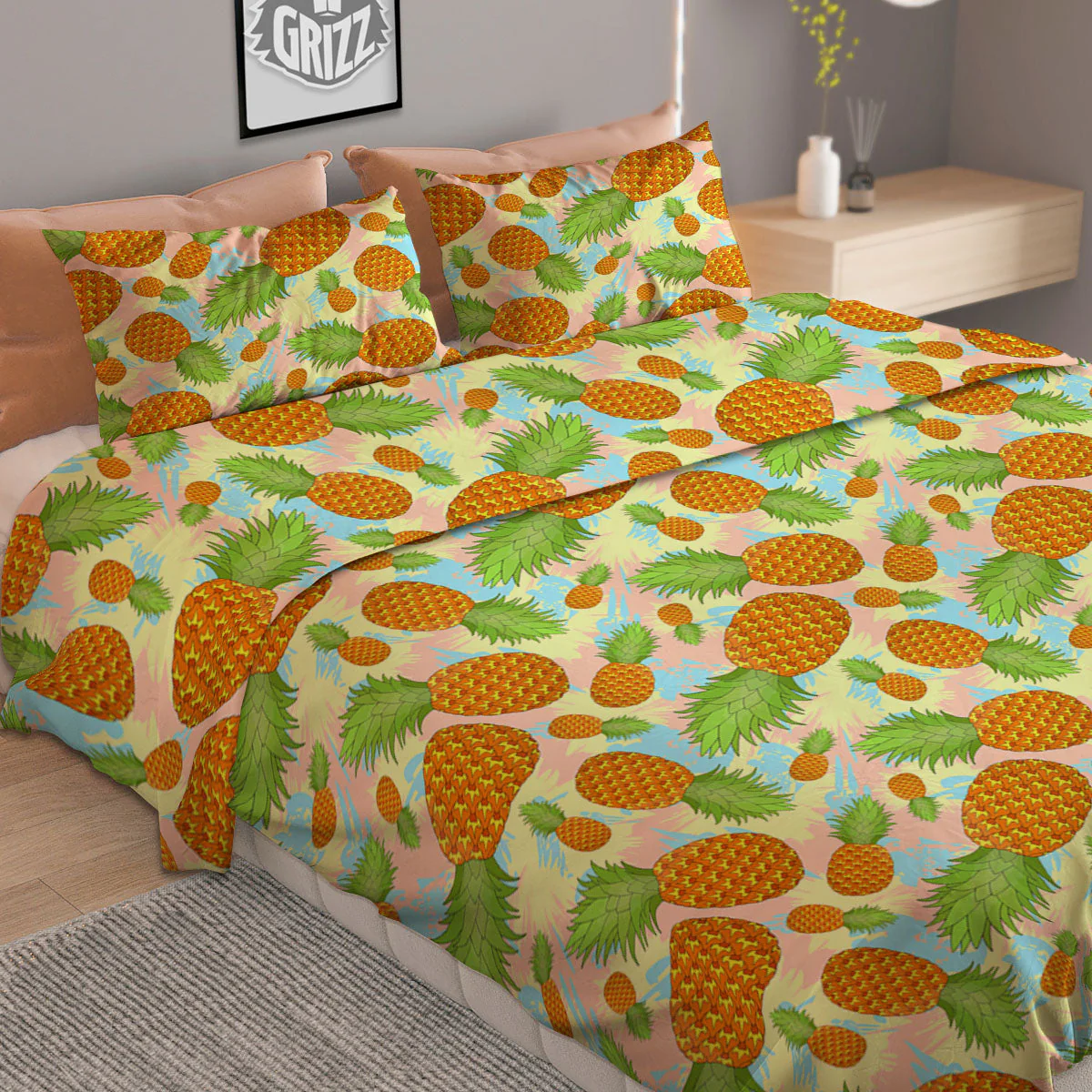 Pineapple Pastel Yellow Print Pattern Duvet Cover Bedding Set - Image 2
