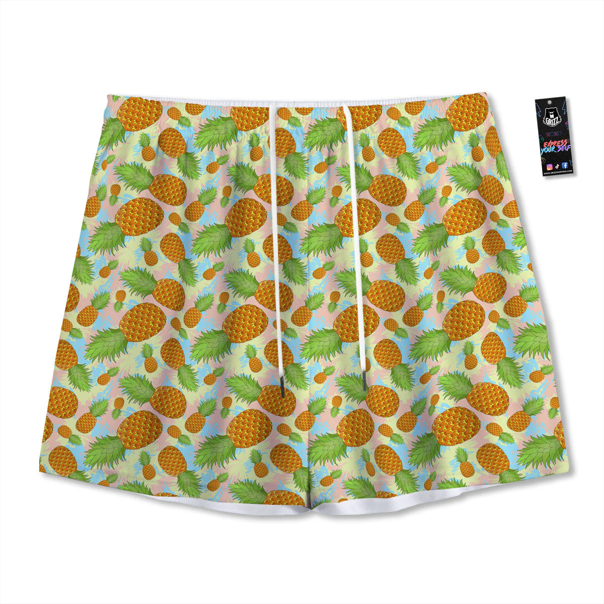 Pineapple Pastel Yellow Print Pattern Mesh Shorts